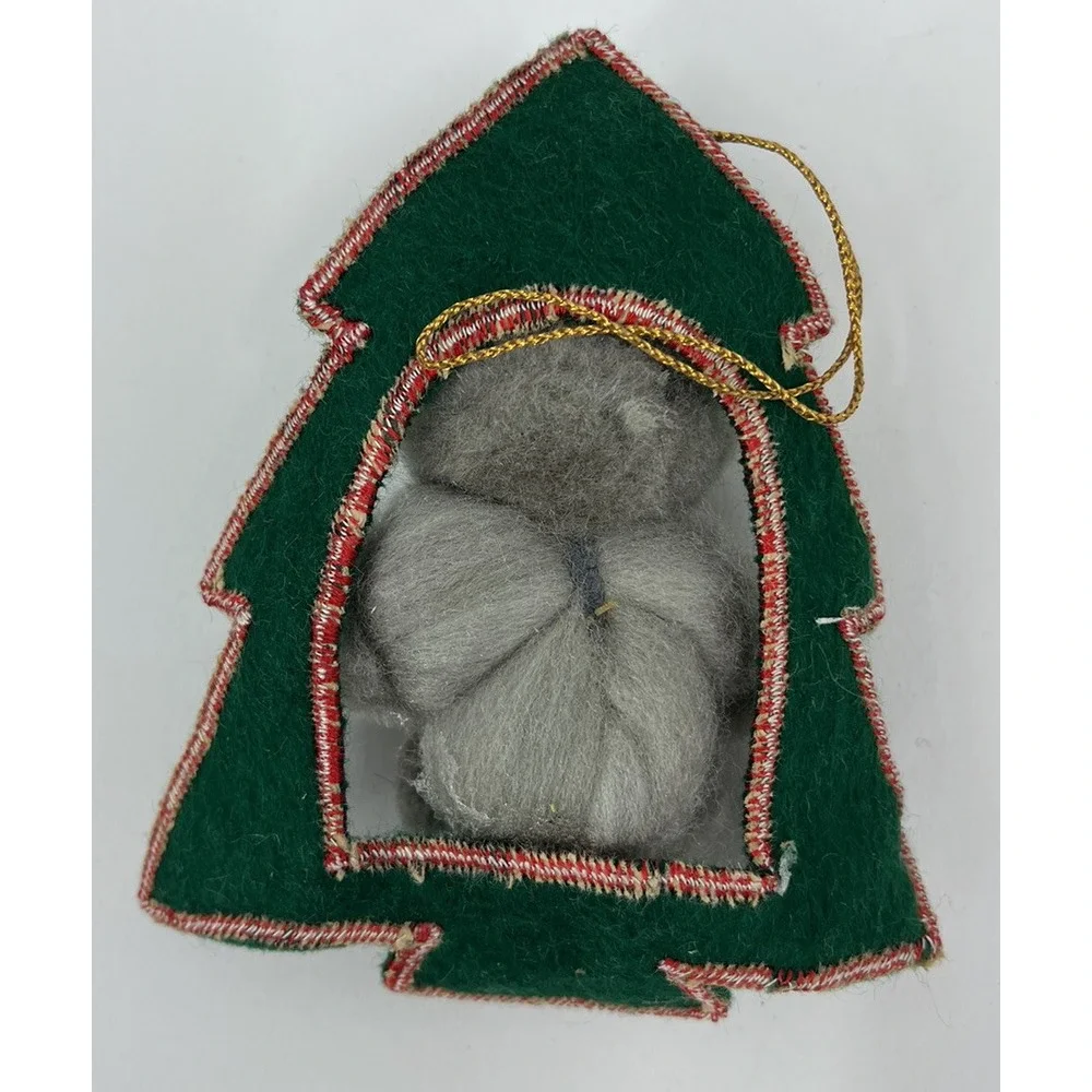 Vintage Pom Pom and Felt Teddy Bear Christmas Tree Ornaments